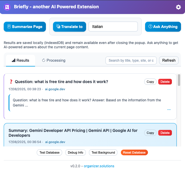 Main Extension Popup Interface