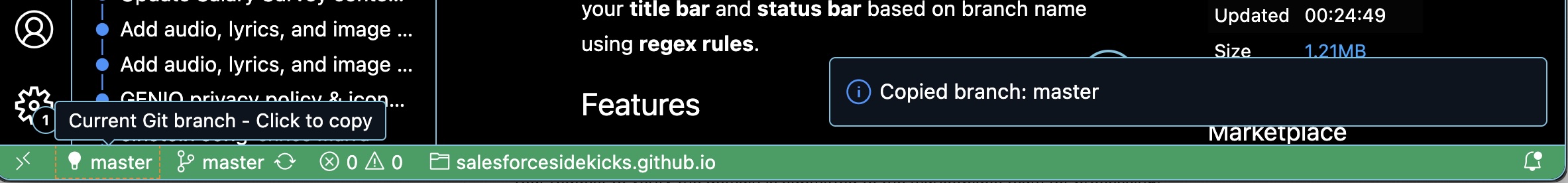 Status bar branch badge screenshot