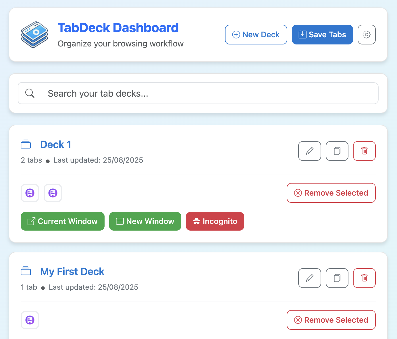 TabDeck Main Interface